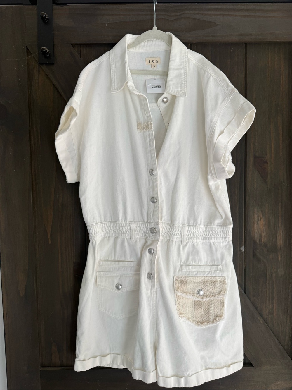 POL Cream Button-Front Short Sleeve Romper